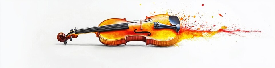 Fototapeta premium A vibrant violin surrounded by colorful splashes in an artistic display showcasing musical creativity and expression