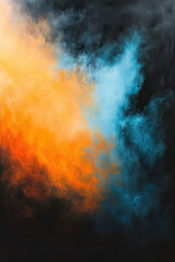 Fototapeta premium Orange and blue abstract painting mixing together on black background