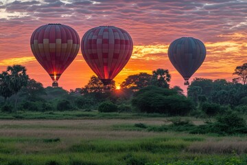 Obraz premium Hot Air Balloons at Sunrise in Soft Pastel Tones