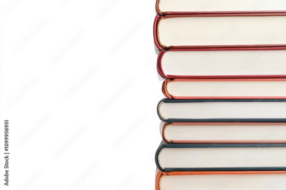 Aufkleber Various books of different genres are aligned on a white background, illustrating colorful covers and spines, inviting exploration and enjoyment. Generative AI