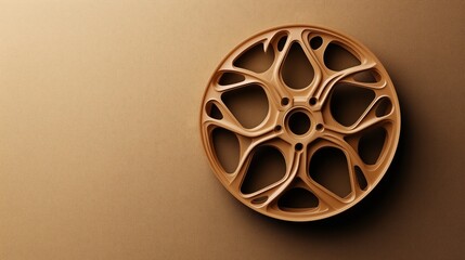 Obraz premium Stylized brown abstract wheel with intricate spokes on a textured tan background viewed from above
