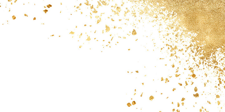 Gold Foil Frame ,gold splatter frames glitter,Gold brush stroke Gold element on transparent background.