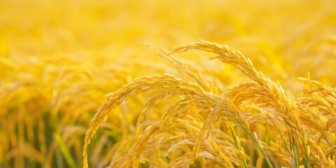 Vibrant yellow rice plants ready for harvest, showcasing the beauty of agriculture and the abundance of yellow rice. The scene captures the essence of yellow rice cultivation at its peak.