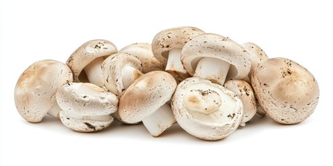 Isolated champignon mushrooms displayed on a clean white background, showcasing the unique characteristics and textures of champignon mushrooms for culinary and decorative use.