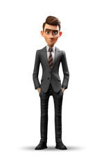 3D Illustration Cartoon Character in Formal Attire on White Transparent Background