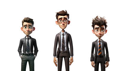 3D Illustration Cartoon Characters in Formal Attire on White Transparent Background