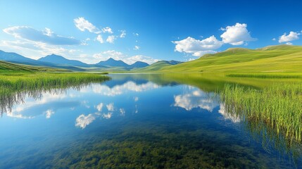 Obraz premium Serene Mountain Lake Reflecting Sky And Clouds