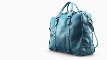 Fototapeta premium Blue Leather Duffle Bag with Straps.