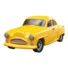 Yellow toy retro car on white background