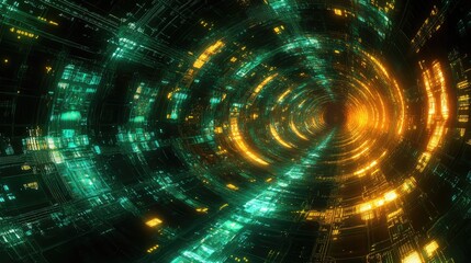 Obraz premium Abstract representation of data packets traveling along glowing paths in a digital environment