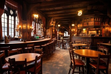 A Charming and Cozy Local Cuisine Restaurant Interior Featuring wooden furniture and Decorative Elements