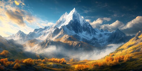 Stunning view of a majestic mountain, showcasing breathtaking natural beauty and captivating landscapes that highlight the allure of mountain scenery. Perfect for nature enthusiasts and adventurers.