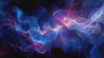 Obraz premium Abstract visualization of quantum particles entangled in a digital data cloud, glowing in deep blues and purples