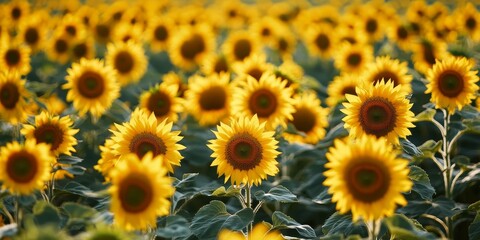 Vibrant sunflowers bloom beautifully in a lush sunflower field, showcasing the splendid colors and charm of sunflowers in full bloom across the expansive landscape.