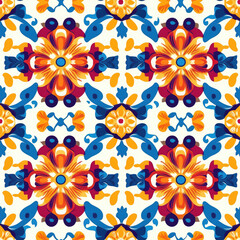 Fototapeta premium Seamless pattern with Indian national patterns in bright colors, illustration,