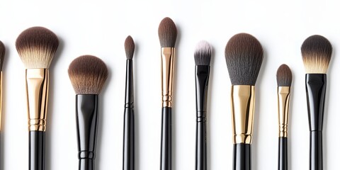 A collection of make up brushes displayed against a white background, highlighting the elegance and variety of make up brushes for beauty enthusiasts and professionals alike.