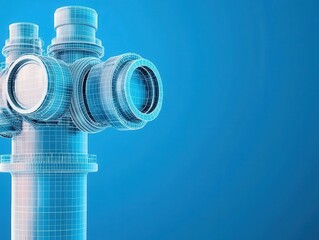 Compact cooling tower system, intricate chemical blueprint, futuristic details, 3D illustration