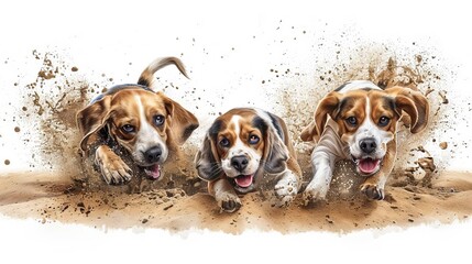 Dogs playing in a giant sandbox