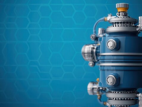 Compact chemical crystallizer, futuristic engineering blueprint, innovative details, 3D illustration