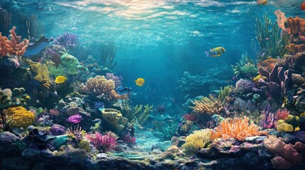 Fototapeta premium Vibrant Coral Reef Ecosystem With Colorful Fish Swimming