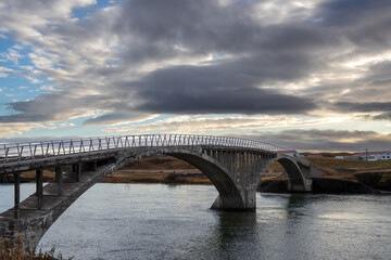Fototapeta premium Bridge cross river Hvita, Hvanneyri, Iceland