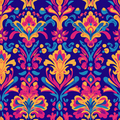 Seamless pattern with Indian national patterns in bright colors, illustration,