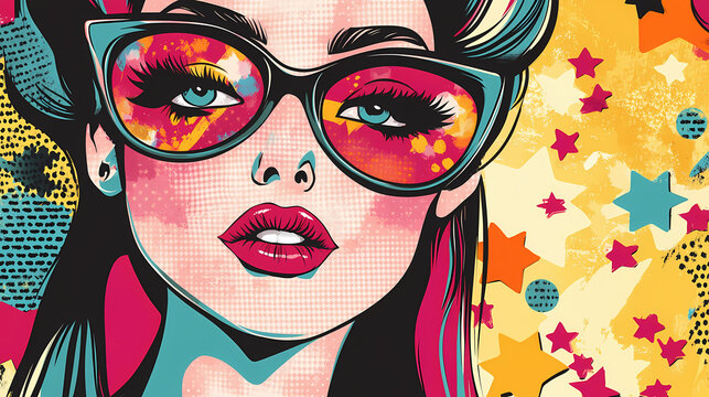 Fondo o cartel estilo pop art con estrellas y circulos. Popart. Illustration