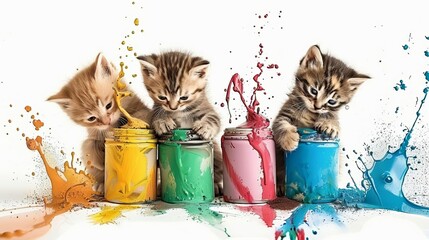 Kittens painting with spray paint