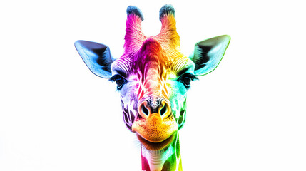 Obraz premium Giraffe portrait in rainbow colors on a white background. Popart. Illustration