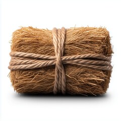 Fototapeta premium A detailed hay bale stands alone against a white background, highlighting its texture