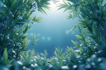 Naklejka premium Serene Greenery with Sunlight Through Bamboo Leaves for Nature Decor