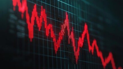 Declining financial chart with red downward arrows, economic recession theme, 3D illustration