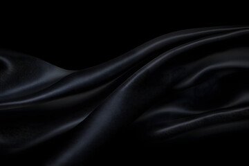 Fototapeta premium Abstract black background. Black silk satin texture background. Beautiful soft folds on the fabric. Black elegant background with copy space for your design.