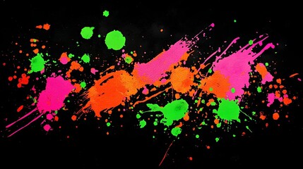 Abstract Neon Splatter Paint Art - Black Background