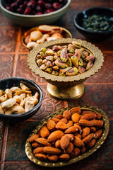Assortment of different healthy nuts and dried fruits