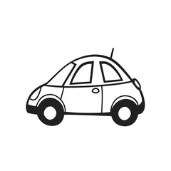 Obraz premium A cute black and white car logo is created using a vector graphic drawing technique that looks like a child's drawing, with minimal lines and no realistic photo details.