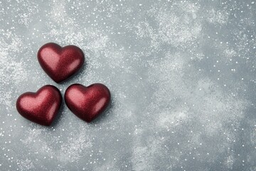 Obraz premium Red hearts resting on a glittery surface for a romantic celebration or decoration