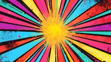 Fototapeta premium Colorful comic book style explosion background with bright stripes. Popart. Illustration