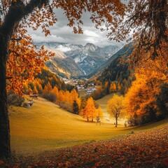Fototapeta premium Autumn in alpine valley, Lombardy, Italy