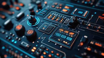 Obraz premium Dynamic electric control panel, precision engineering blueprint, 3D illustration