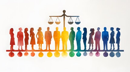 Fototapeta premium Abstract painting of people standing together on a bridge of equality and justice