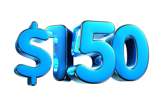 150 dollers blue 3d illustration. Advertising signs, Product design, Product sales, Fabric design, Digital printing.