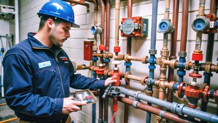 A Plumber Examining and Inspecting Pipes and Valves