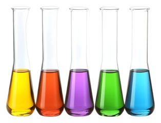 Colorful Laboratory Glassware with Chemical Liquids in Beakers