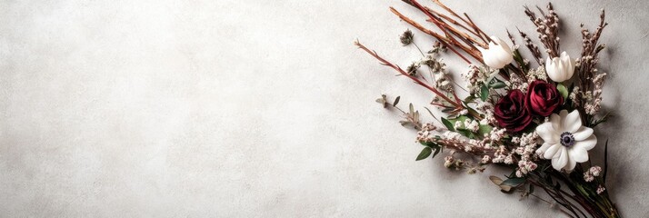 spring wreath design, fragile easter wreath made of wildflowers and branches, featuring a central space for personalized messages