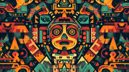 Fototapeta premium Vibrant Geometric Tribal Mask Pattern Art