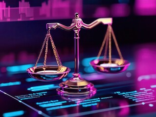Legal monitoring interface, futuristic rules and law enforcement tools, 3D illustration