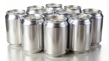 Blank aluminum soda cans for product design and branding.