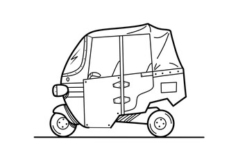 Traditional Indonesian three-wheeled vehicle suitable for coloring book and multipurpose