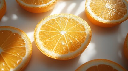 Fototapeta premium Freshly Cut Orange Slices with Bright Yellow Color and Texture